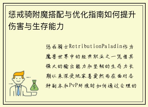 惩戒骑附魔搭配与优化指南如何提升伤害与生存能力